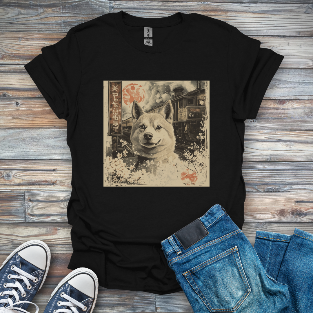 Vintage Akita and Train T-Shirt