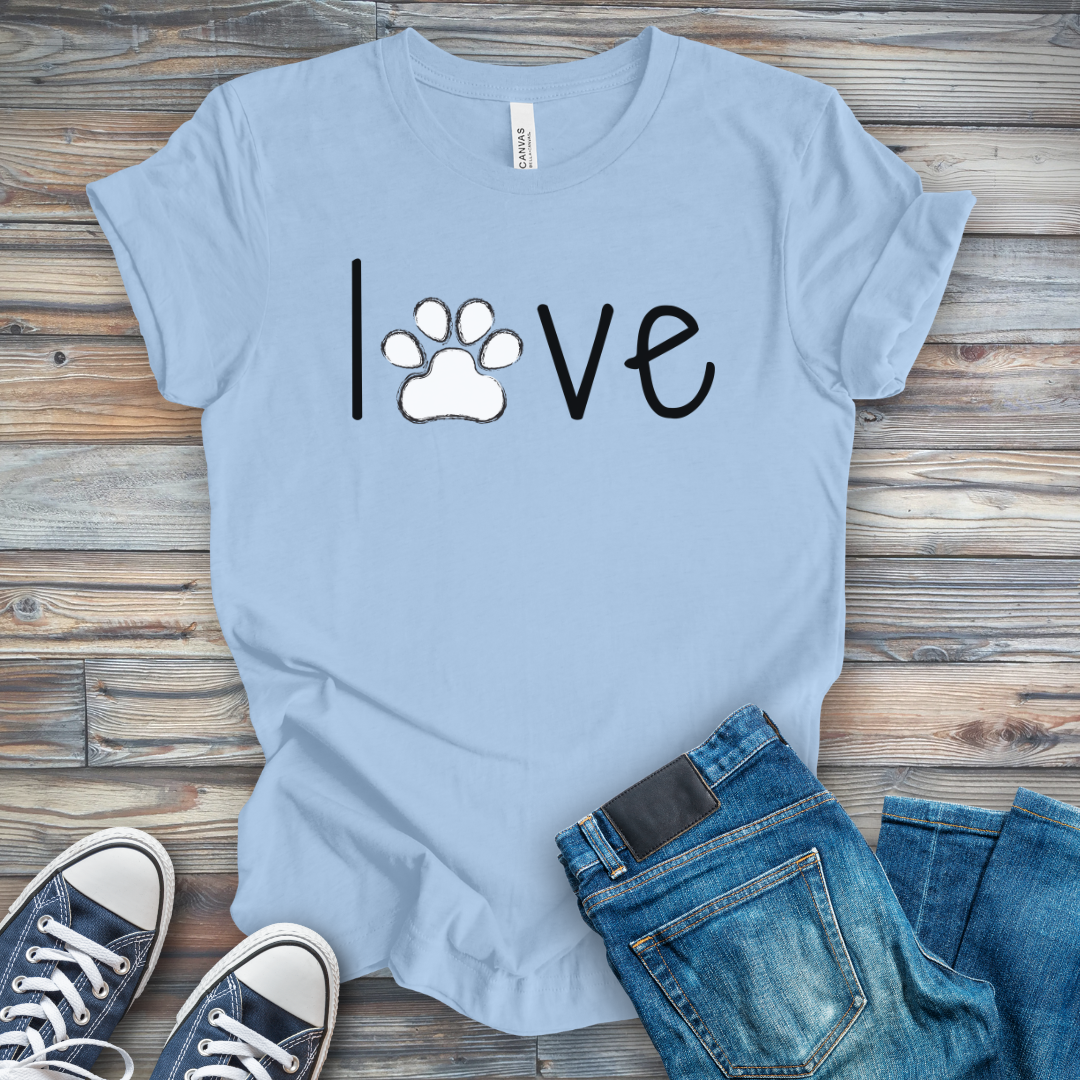 LOVE Paw Print Dog Shirt - Cute Dog Lover T-Shirt