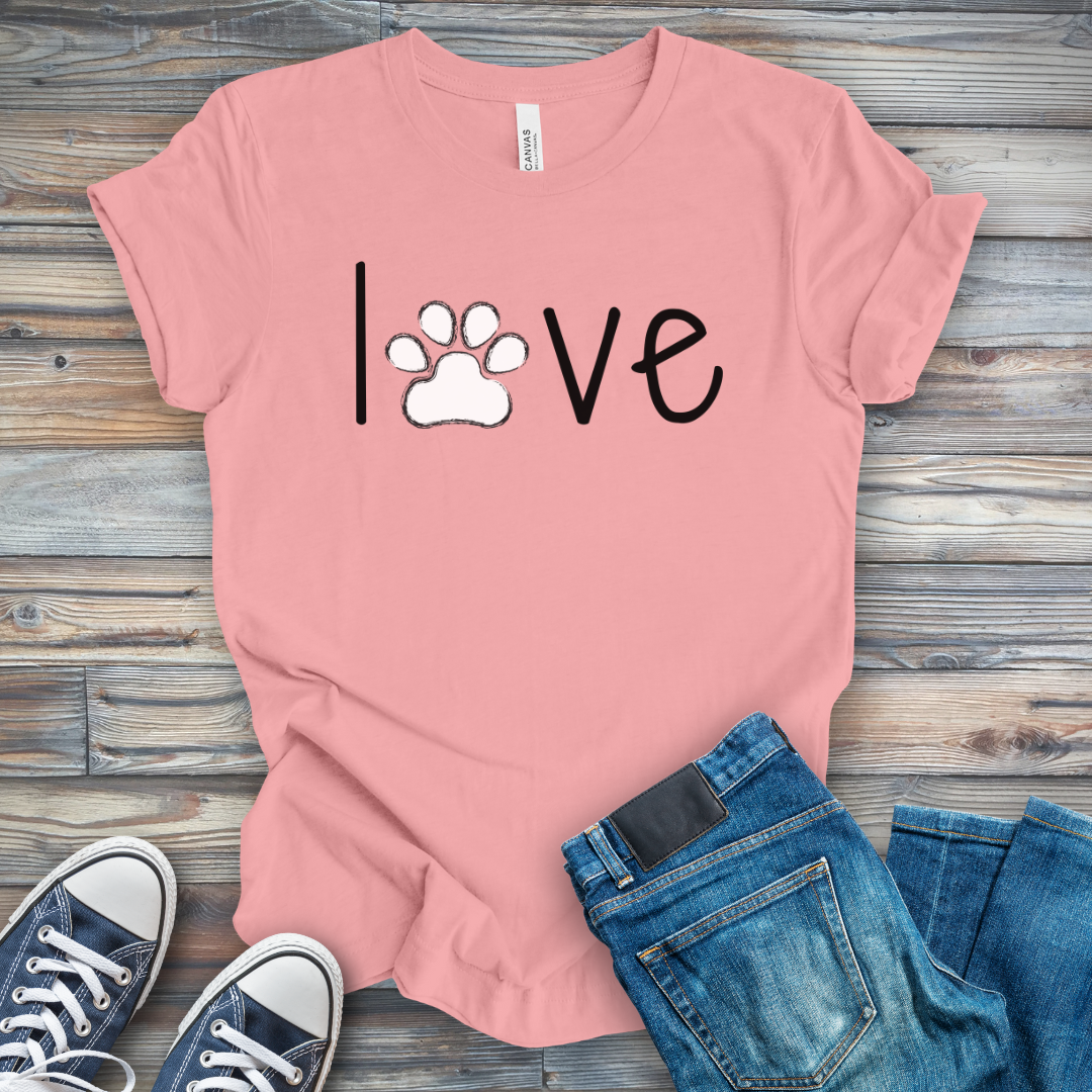 LOVE Paw Print Dog Shirt - Cute Dog Lover T-Shirt