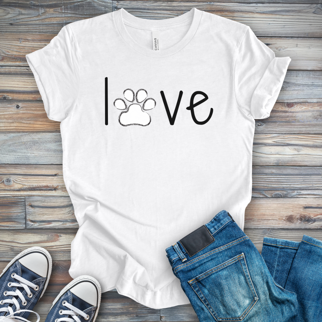 LOVE Paw Print Dog Shirt - Cute Dog Lover T-Shirt